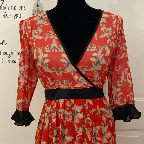 Nasty Gal Baroque Red Long Maxy Chiffon Dress - Picture 2 of 13